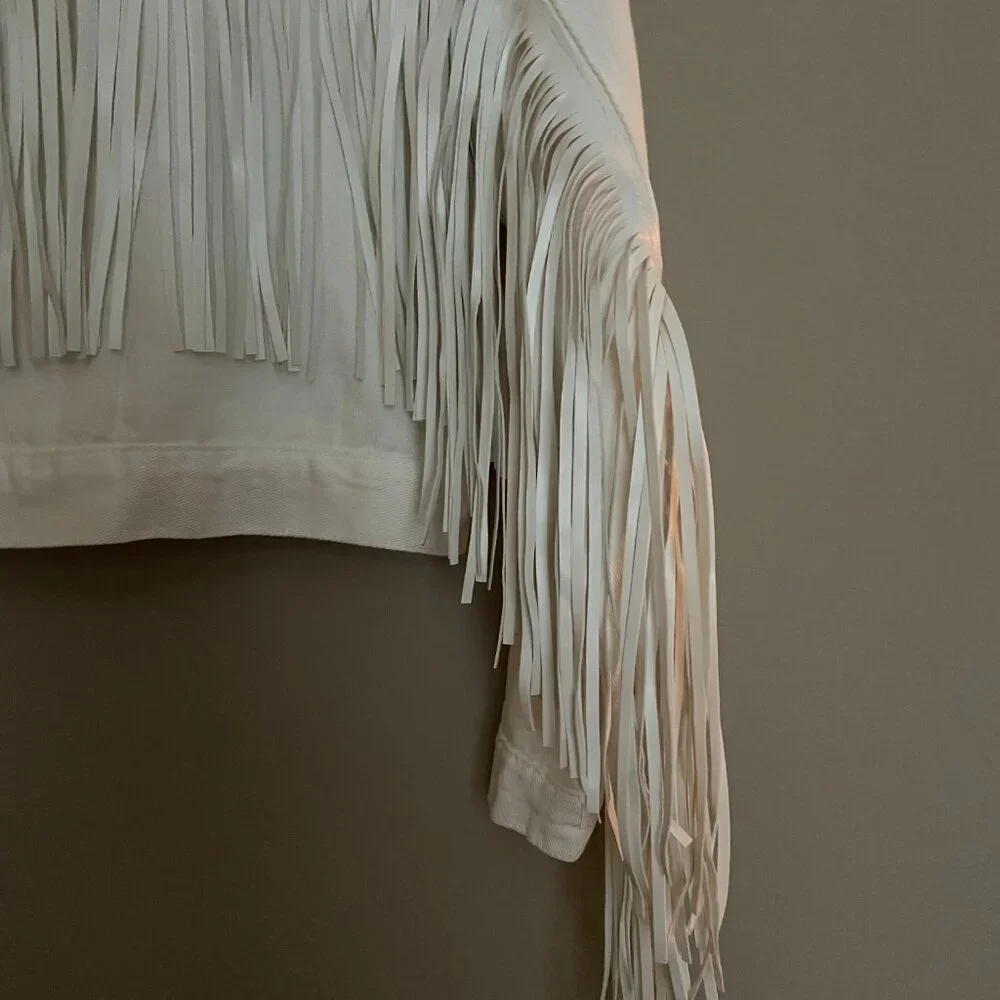 Jolene, Cropped, Fringe Denim Jacket, NWOT. - Picture 5 of 9
